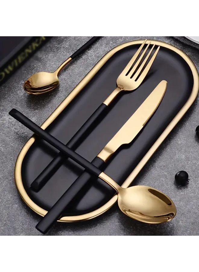 32 Pcs Golden Black Stainless Steel Knight Cutlery Set Forks Spoons Knives - Image 5